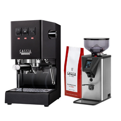 Gaggia Classic E24 PRO Pakke Sort - Inkluderer MDF55 kvern og 1 kg Classic kaffe