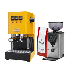 Gaggia Classic E24 PRO Pakke Solgul - Inkluderer MDF55 kvern og 1 kg Classic kaffe