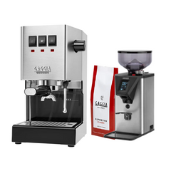 Gaggia Classic E24 PRO Pakke Stål - Inkluderer MDF55 kvern og 1 kg Classic kaffe