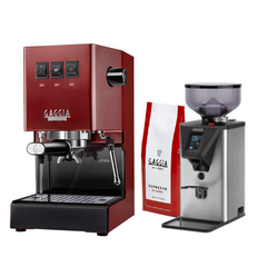 Gaggia Classic E24 PRO Pakke Rød - Inkluderer MDF55 kvern og 1 kg Classic kaffe
