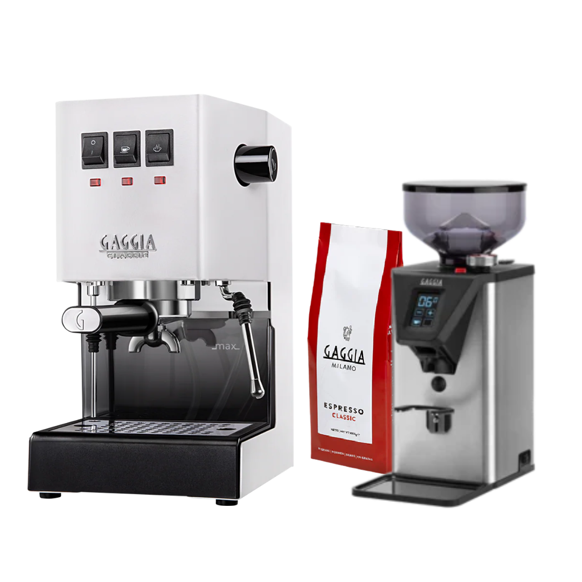 Gaggia Classic E24 PRO Pakke Hvit - Inkluderer MDF55 kvern og 1 kg Classic kaffe
