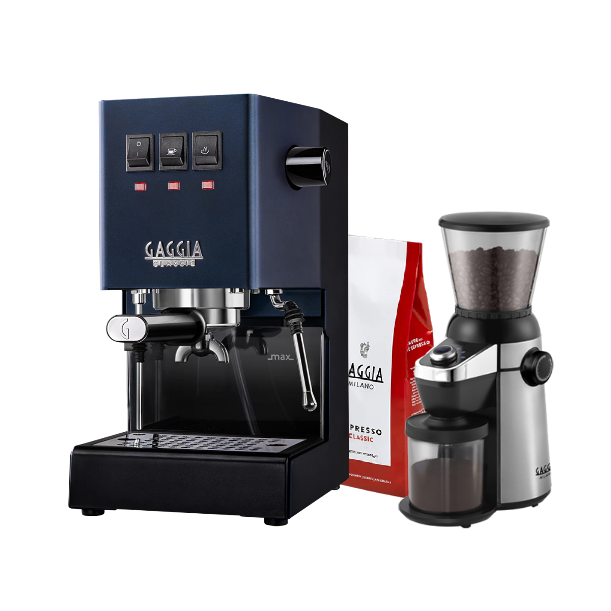 Gaggia Classic E24 Pakke Blå - Inkluderer MD15 kvern og 1 kg Classic kaffe